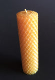 West Country Honey beeswax candle with natural honeycomb texture in cylindrical shape